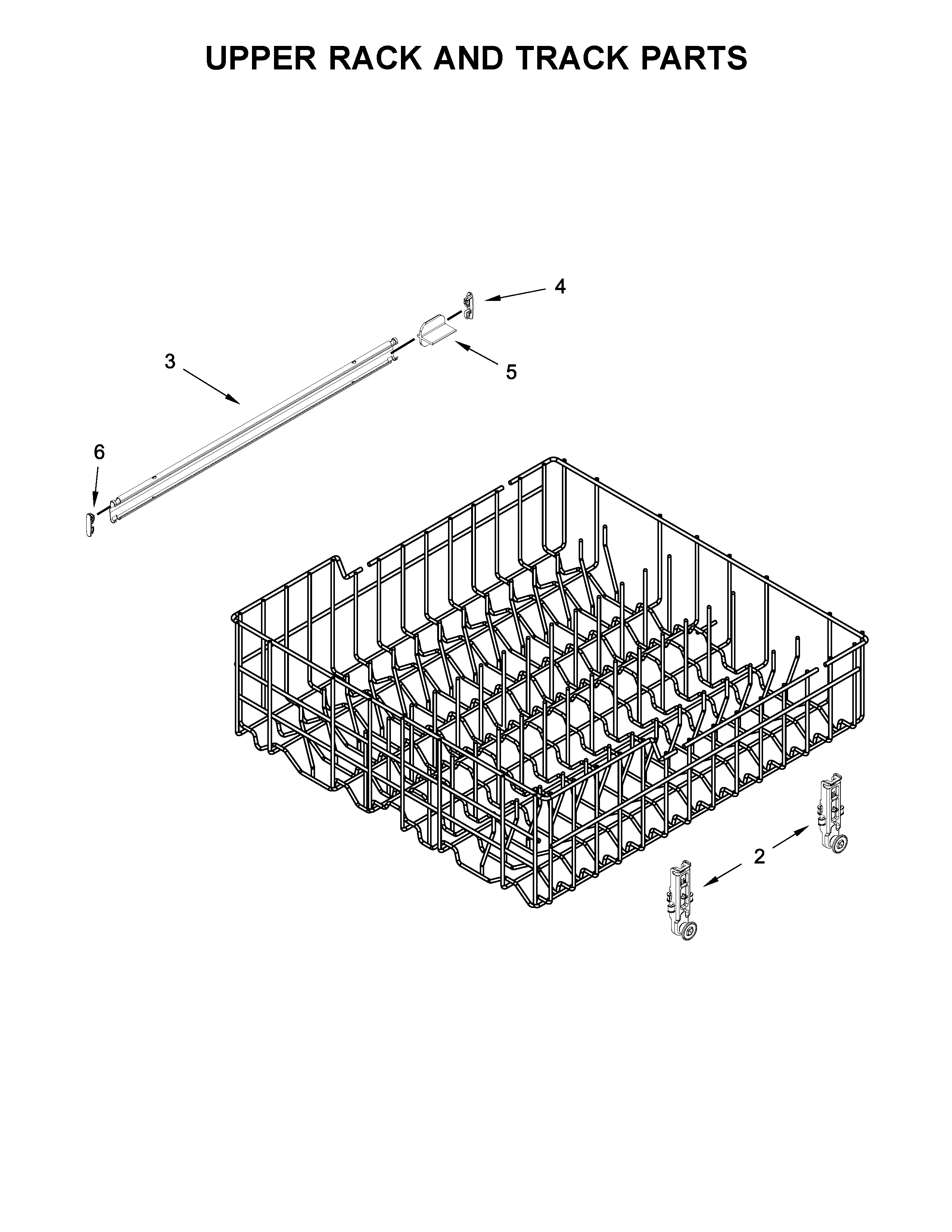 Upper Rack And Track Parts Diagram and Parts List for IDF330PAGW0  Whirlpool Dishwasher