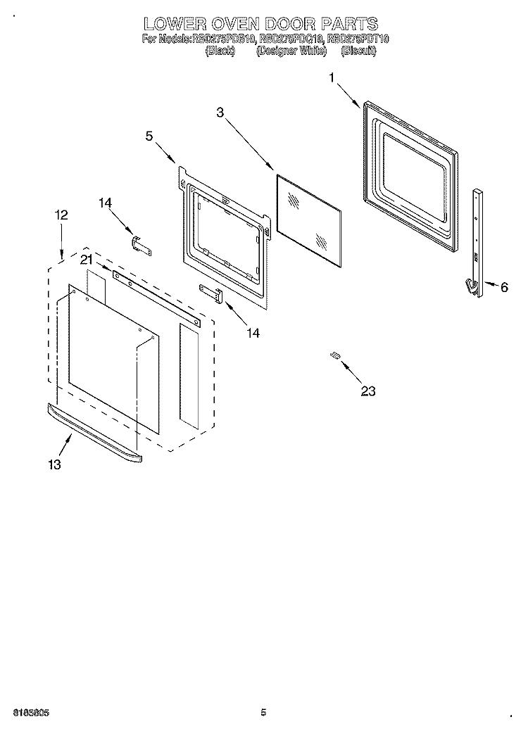 LOWER OVEN DOOR Diagram and Parts List for RBD275PDB10  Whirlpool Wall Oven