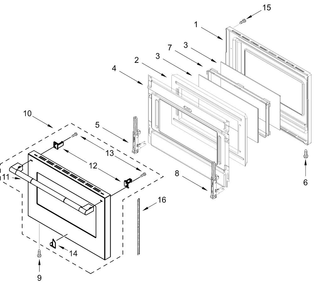 Oven Door Parts Diagram and Parts List for JPIFC730RL00  Whirlpool Range