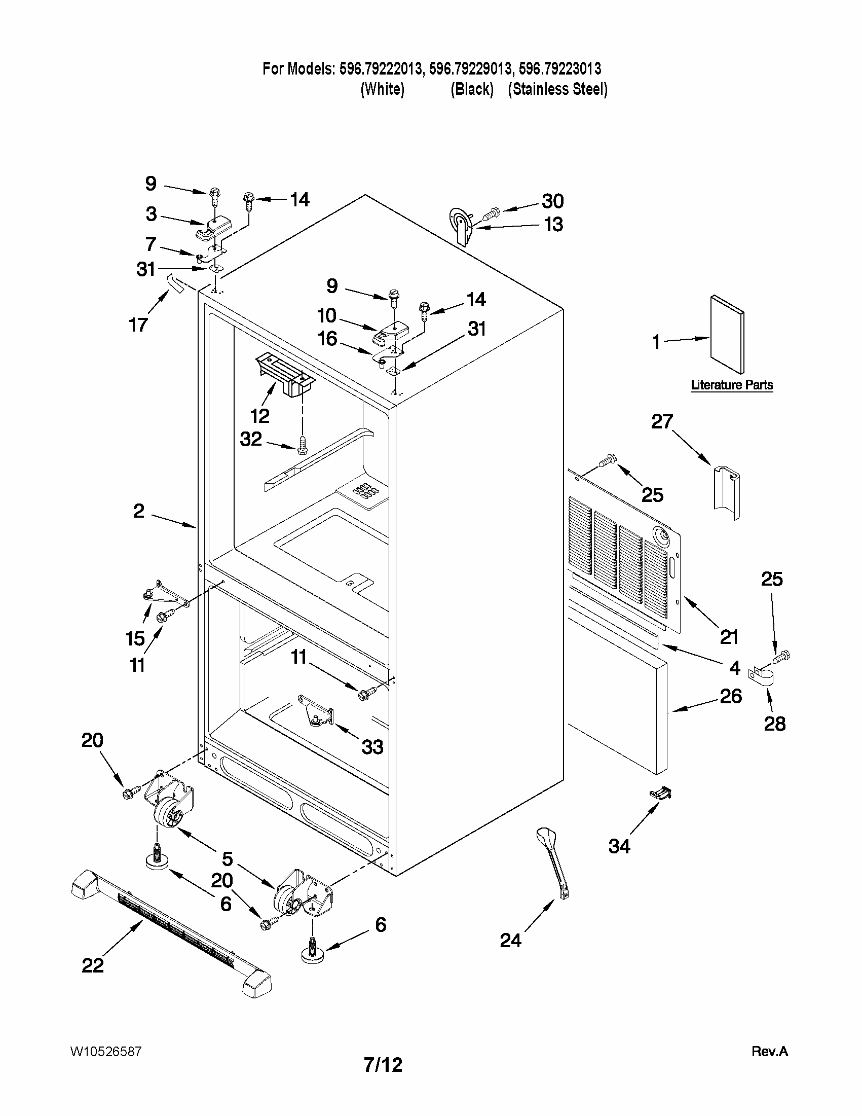 Cabinet Parts Diagram and Parts List for 59679222013  Kenmore Refrigerator