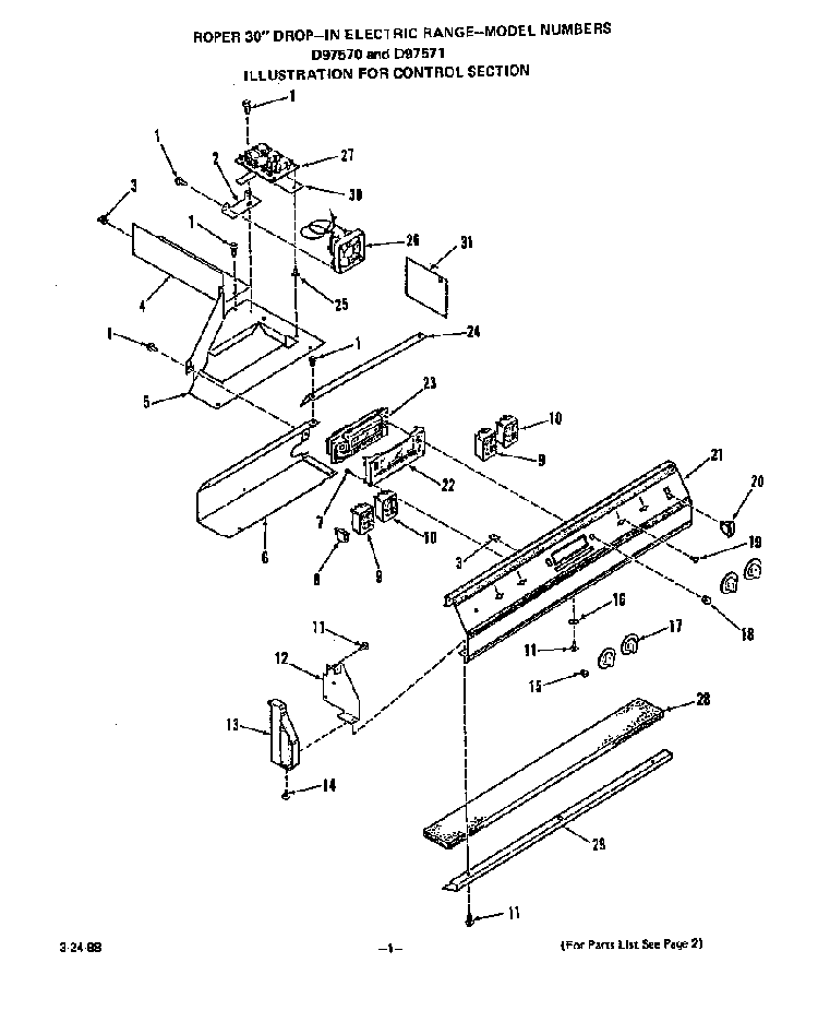 Control Diagram and Parts List for D9757W0  Roper Range