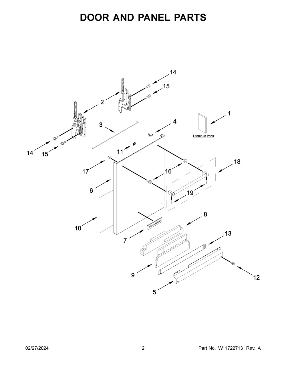 Door And Panel Parts Diagram and Parts List for KDTM405PPS1  KitchenAid Dishwasher