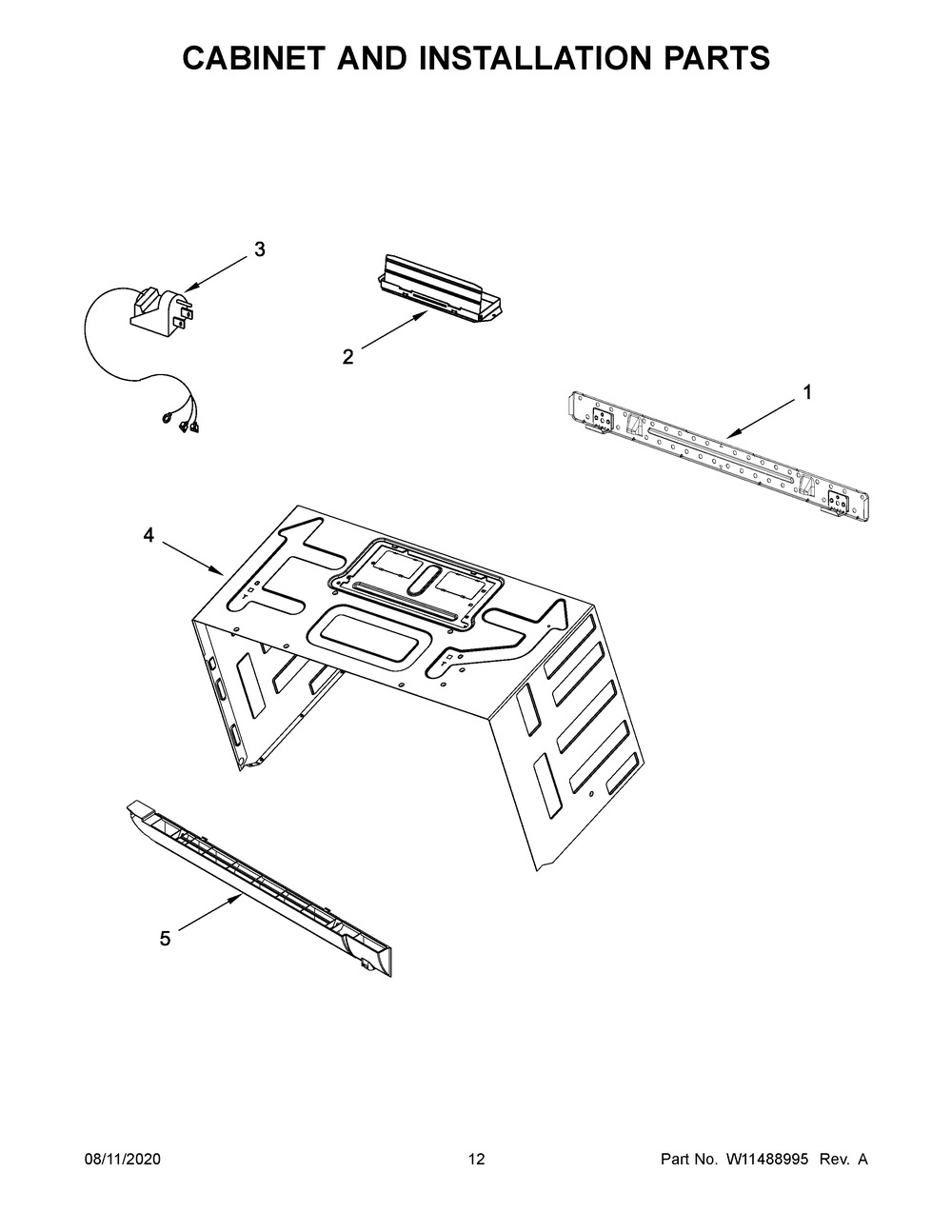 Cabinet And Installation Parts Diagram and Parts List for WMH53521HB5  Whirlpool Microwave