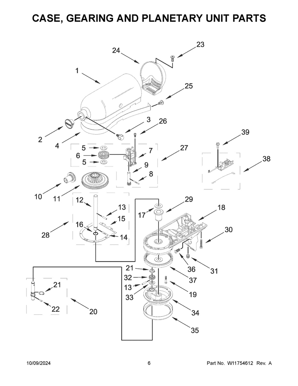 04 - Case, Gearing And Planetary Unit Parts Diagram and Parts List for 5KSM150PSRPT5  Whirlpool Mixer