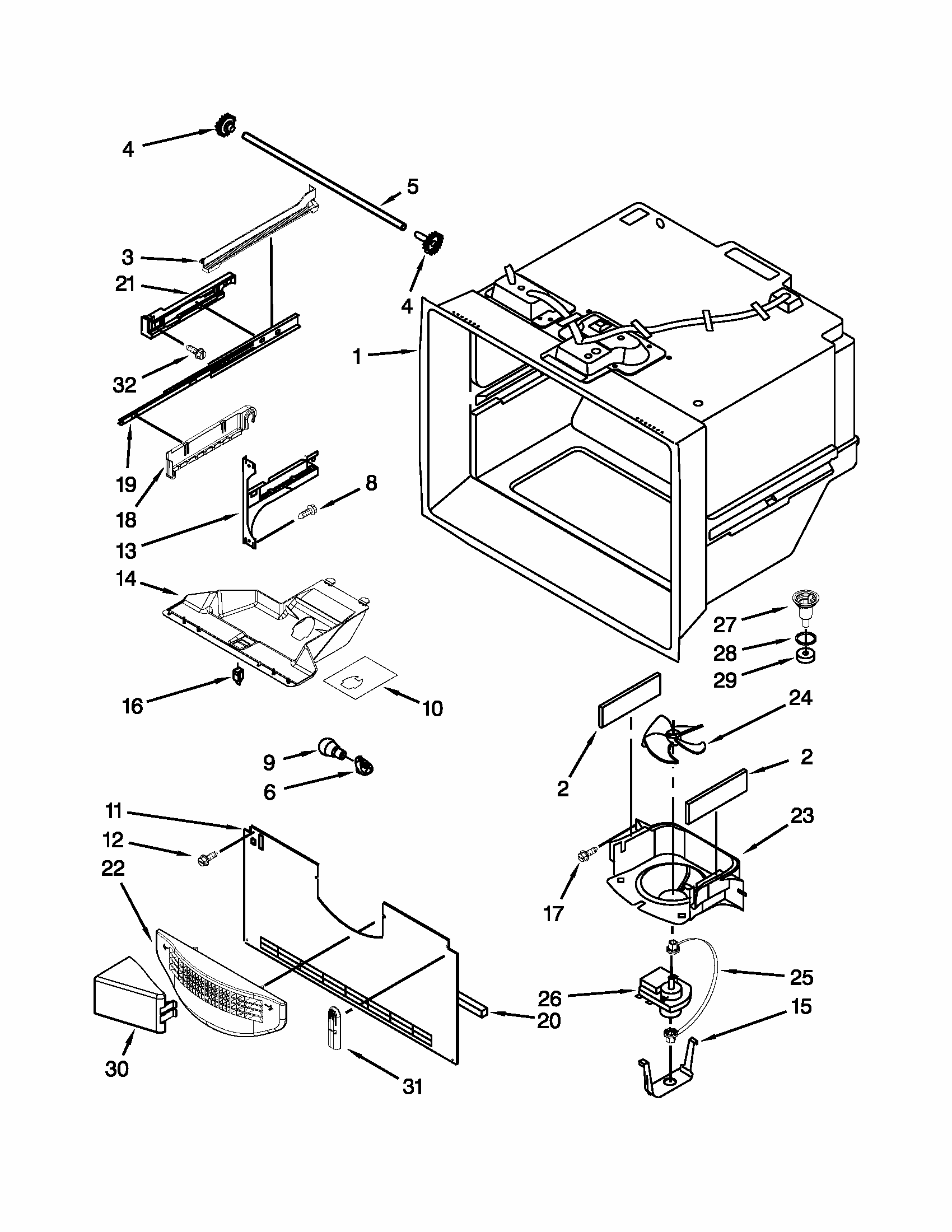 Freezer Liner Parts Diagram and Parts List for 59679533019  Kenmore Refrigerator