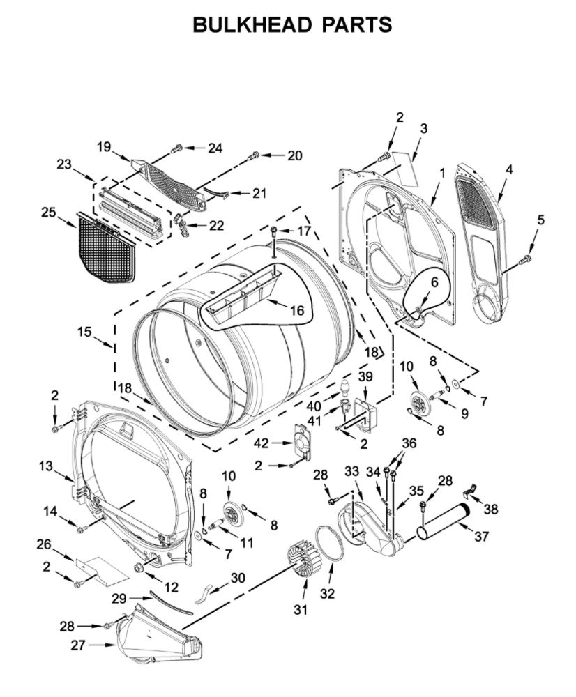 Bulkhead Parts Diagram and Parts List for 11061112020  Kenmore Dryer