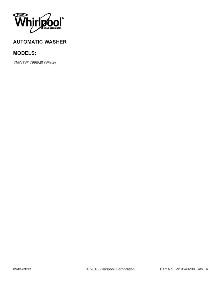 Cover Sheet Diagram and Parts List for 7MWTW1799BQ0  Whirlpool Washer
