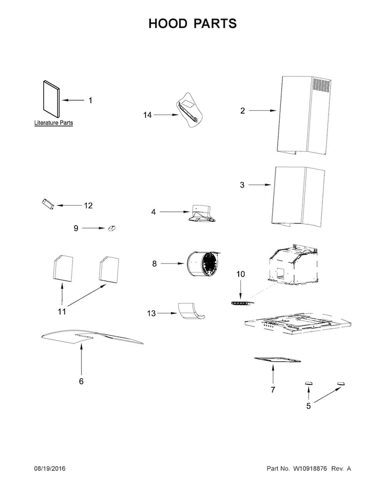 Hood Parts Diagram and Parts List for WVW51UC6FS1  Whirlpool Range Hood