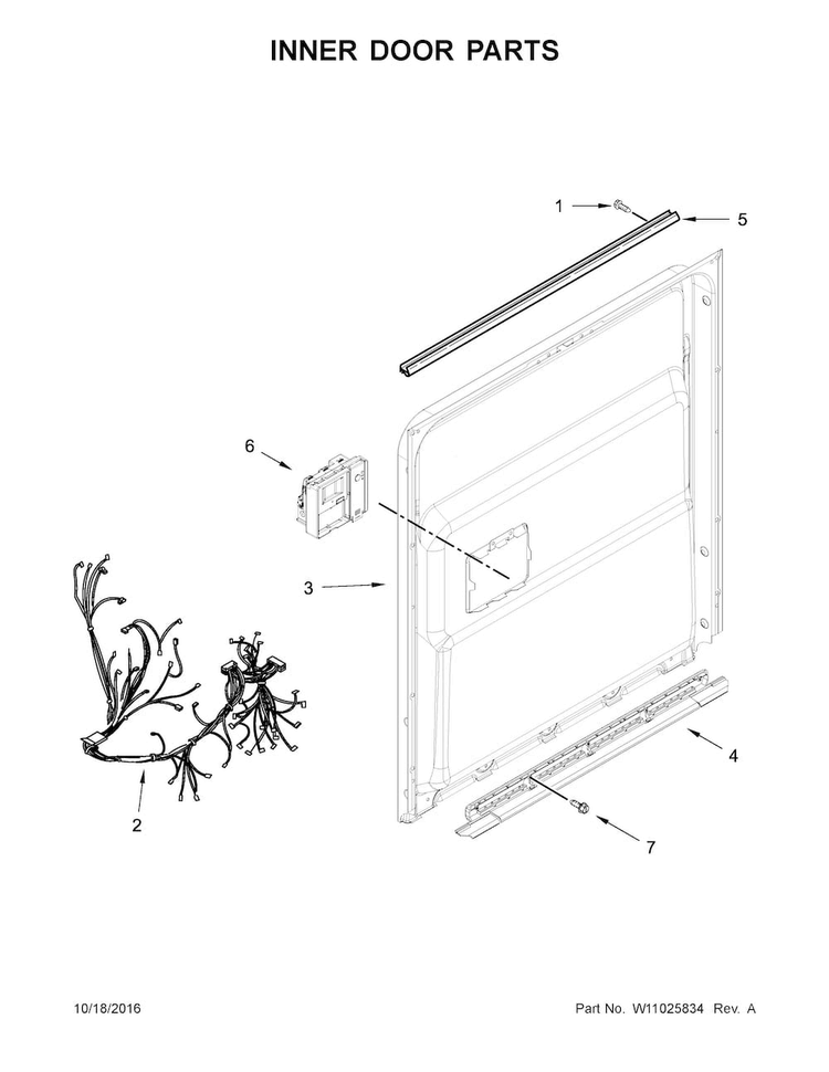 Inner Door Parts Diagram and Parts List for WDT920SADM3  Whirlpool Dishwasher