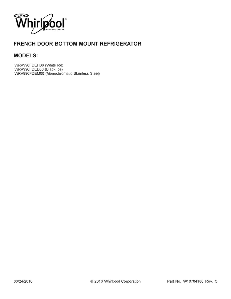 Cover Sheet Diagram and Parts List for WRV996FDEE00  Whirlpool Refrigerator