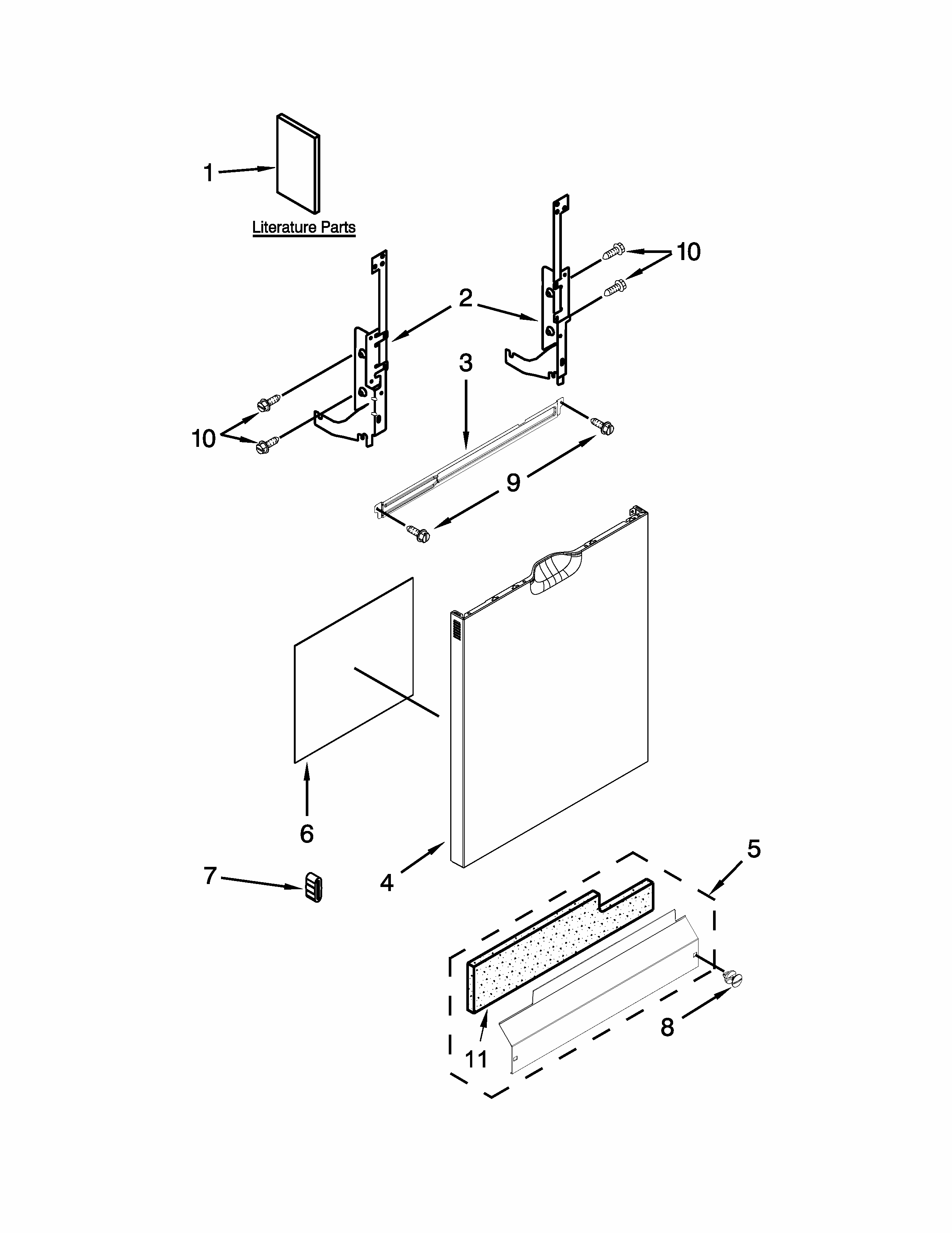 Door And Panel Parts Diagram and Parts List for IUD7070DS2  Whirlpool Dishwasher