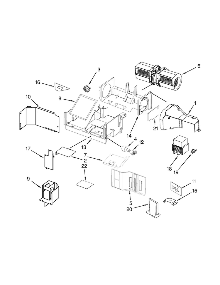 Air Flow Parts Diagram and Parts List for KHMS2040BSS1  KitchenAid Microwave