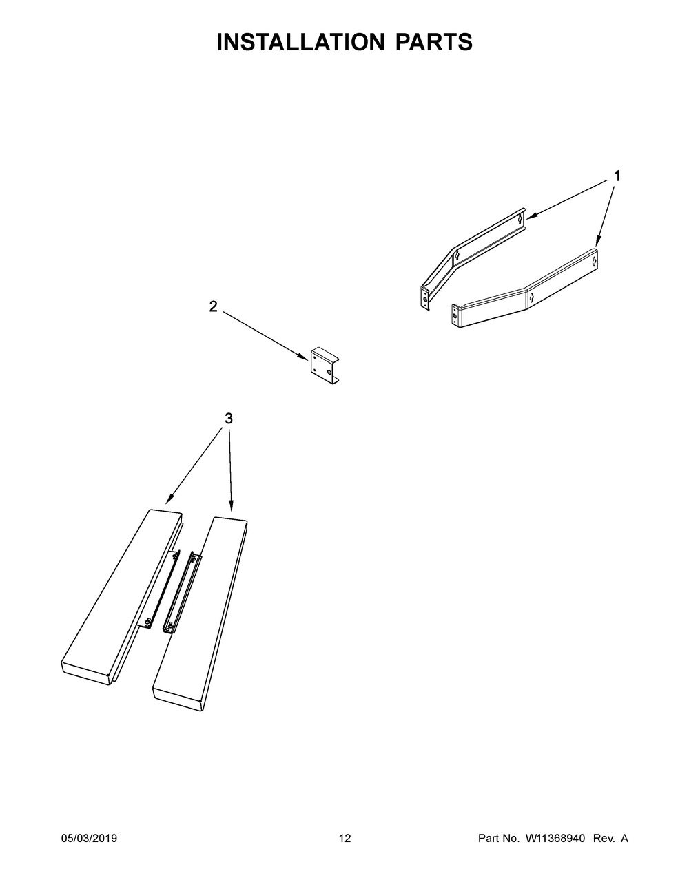 Installation Parts Diagram and Parts List for KMBS104ESS03  Whirlpool Microwave