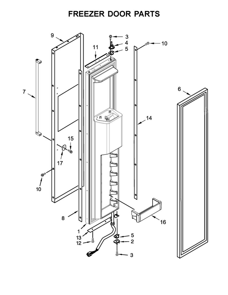 Freezer Door Parts Diagram and Parts List for KBSD618ESS01  KitchenAid Refrigerator