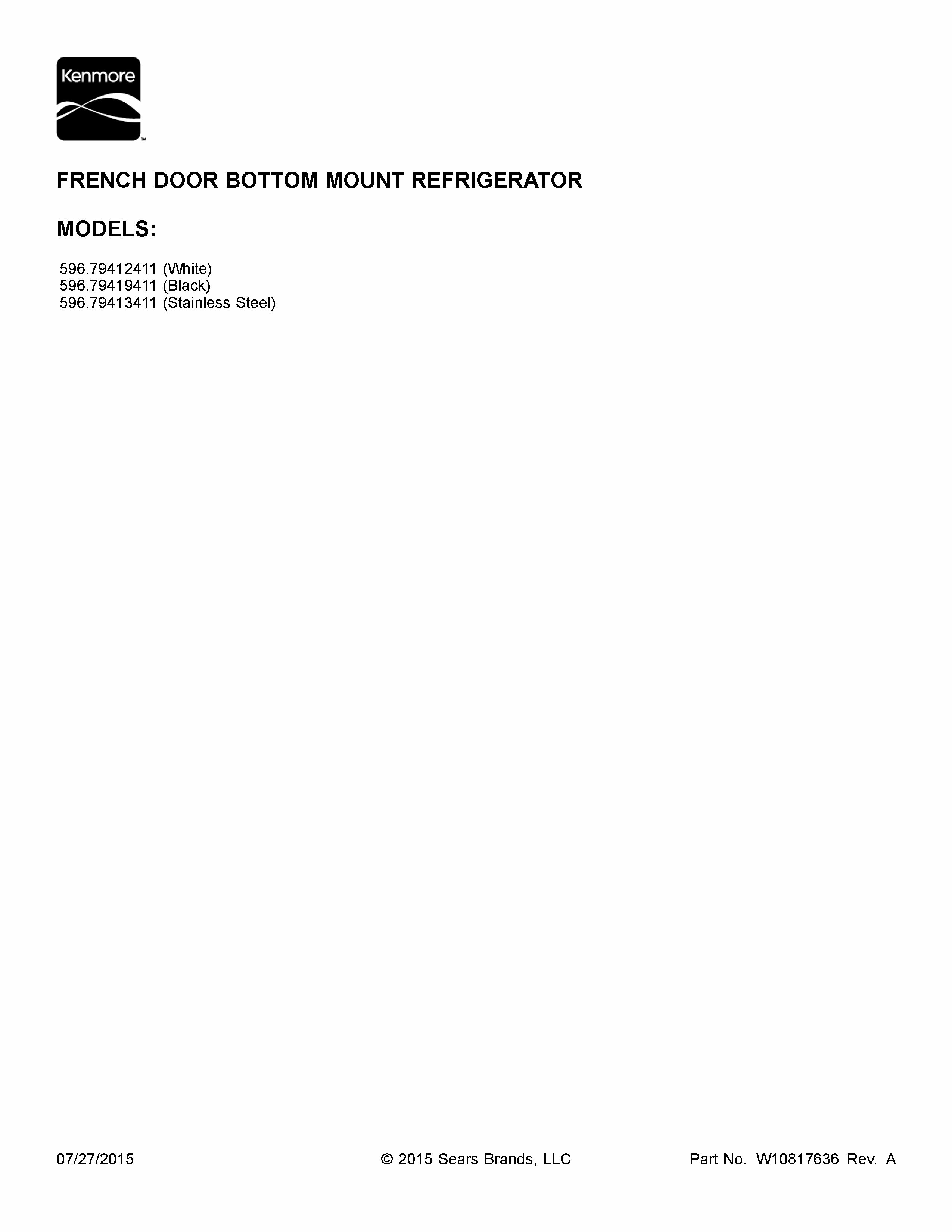 Cover Sheet Diagram and Parts List for 59679412411  Kenmore Refrigerator
