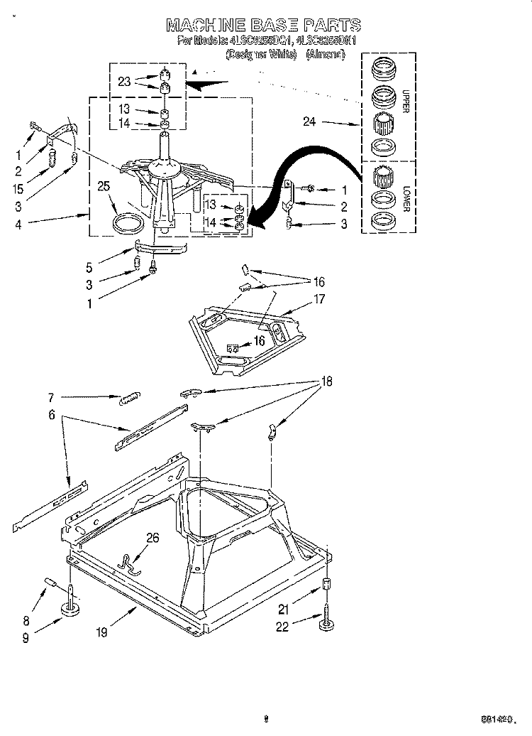 MACHINE BASE Diagram and Parts List for 4LSC9255DN1  Whirlpool Washer