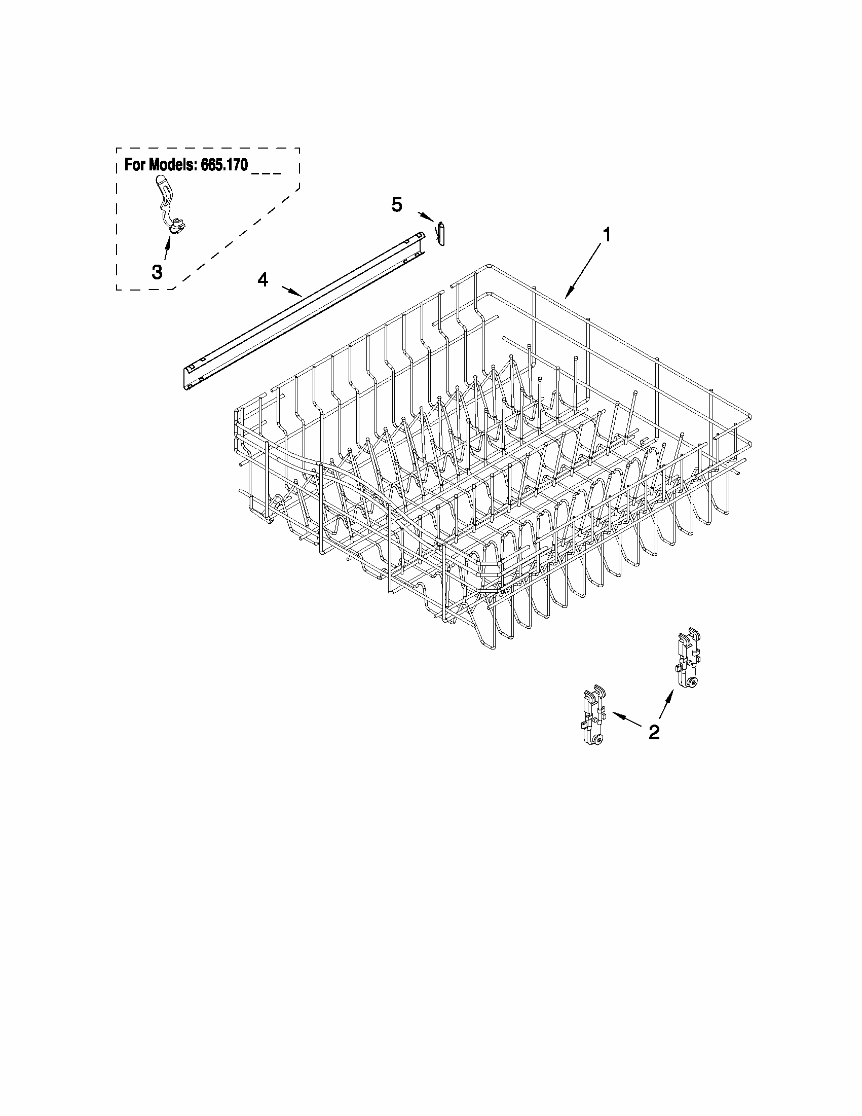 Upper Rack And Track Parts Diagram and Parts List for 66516012402  Kenmore Dishwasher