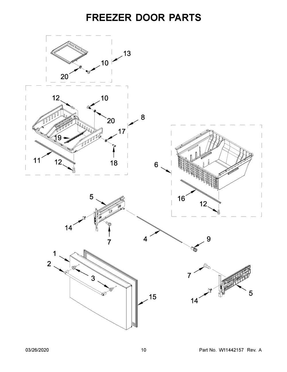 Freezer Door Parts Diagram and Parts List for KRFC704FSS03  Whirlpool Refrigerator