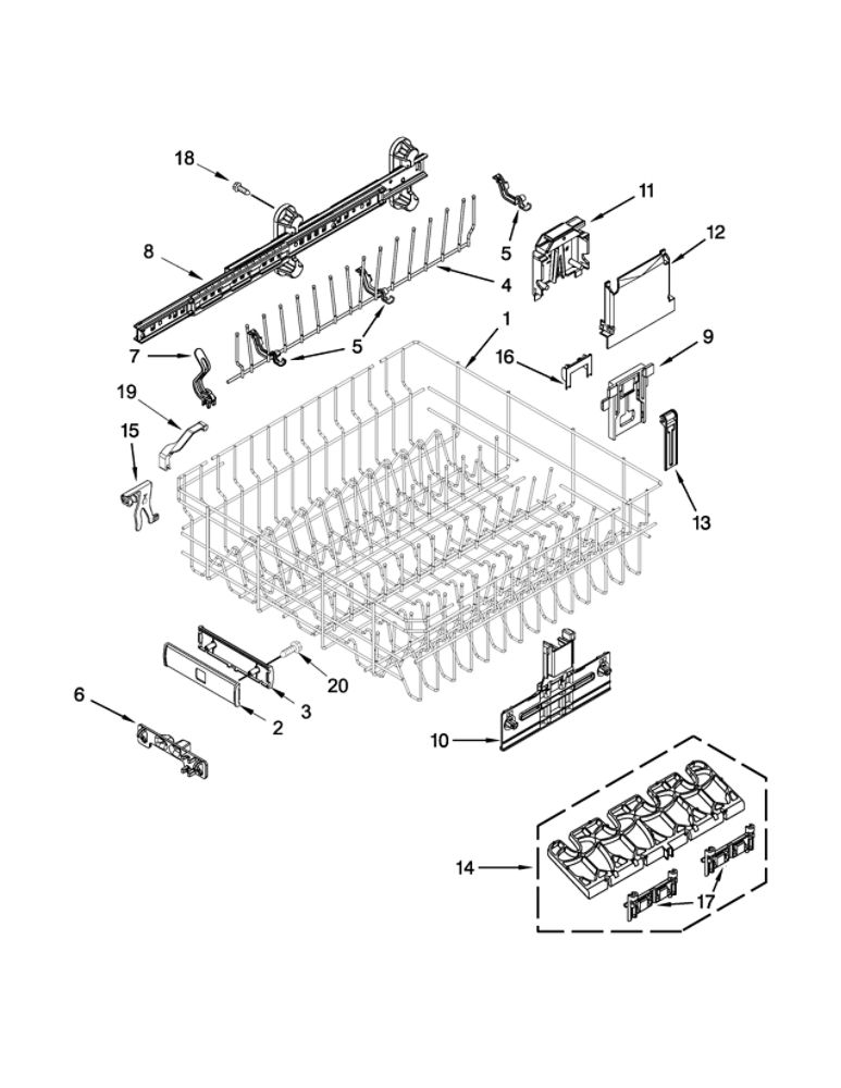 Upper Rack And Track Parts Diagram and Parts List for 66512789K311  Kenmore Dishwasher