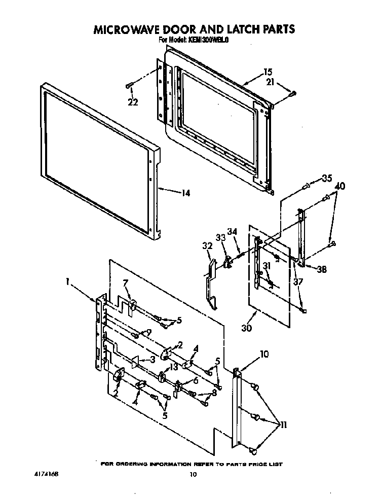 Microwave Door And Latch Diagram and Parts List for KEMI300WBL0  KitchenAid Microwave Oven Combo