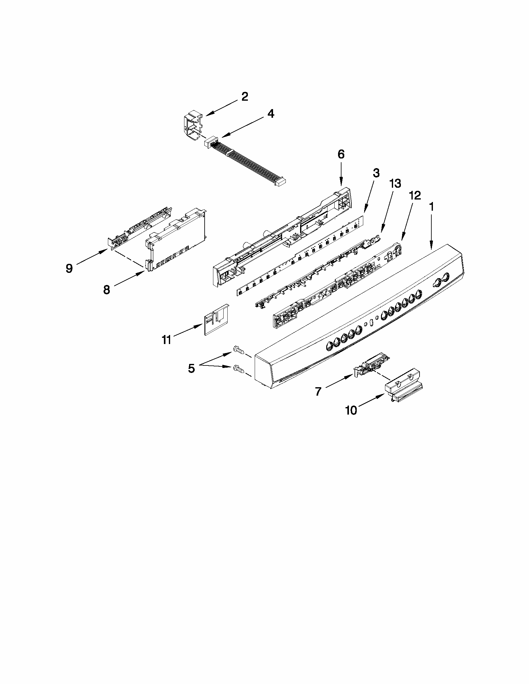 Control Panel And Latch Parts Diagram and Parts List for 66513255K111  Kenmore Dishwasher
