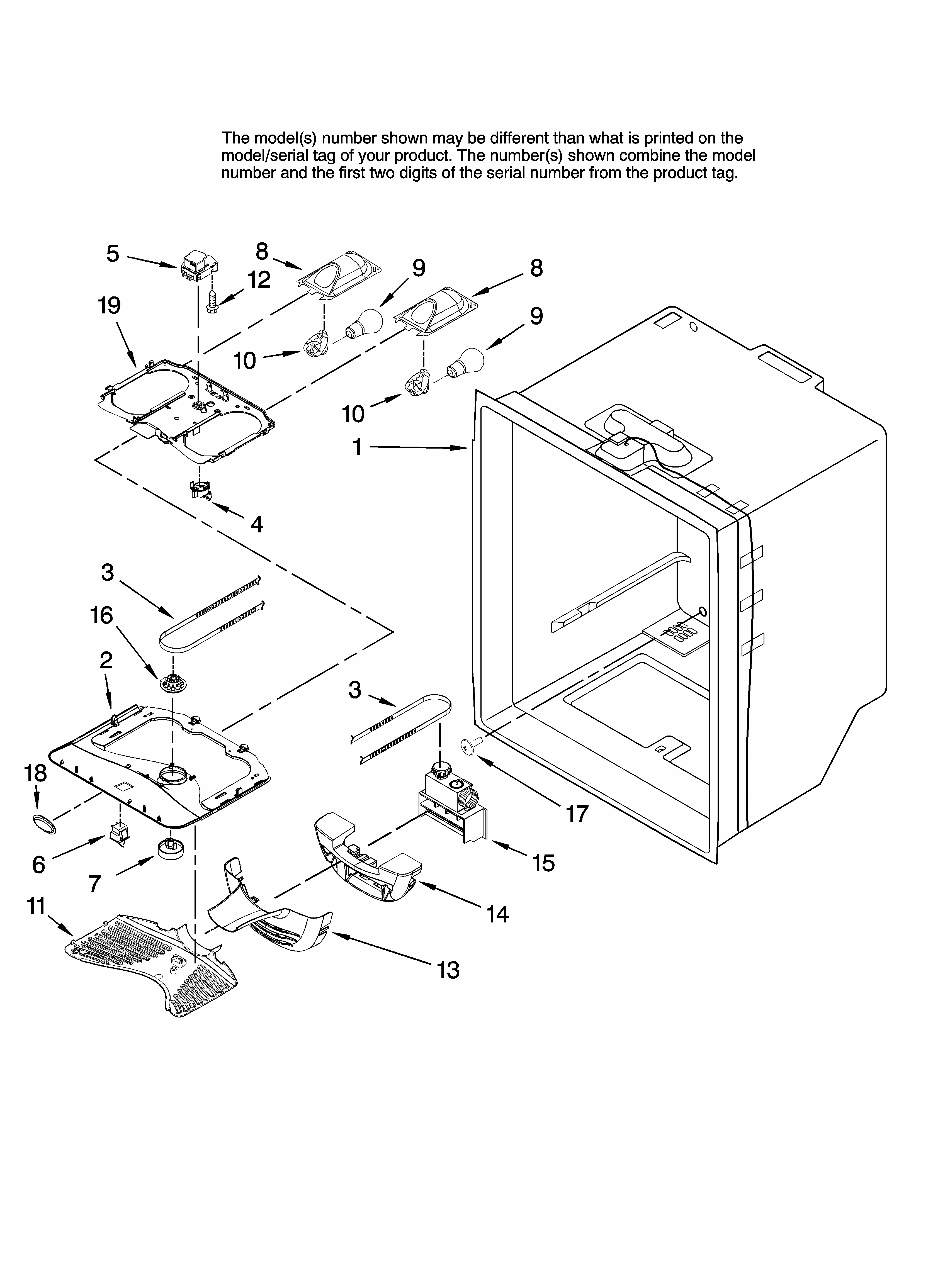 Refrigerator Liner Parts Diagram and Parts List for GB9SHKXMQ13  Whirlpool Refrigerator