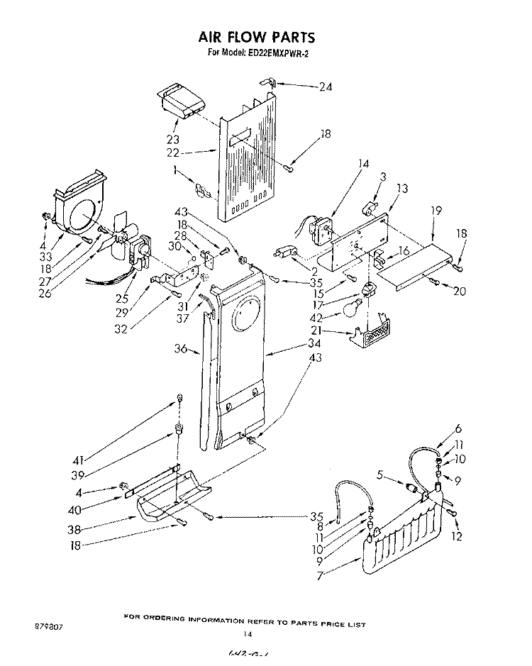 AIR FLOW Diagram and Parts List for ED22EMXPWR2  Whirlpool Refrigerator