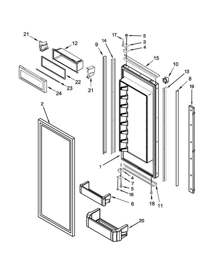 Refrigerator Door Parts Diagram and Parts List for KBFN502EPA00  KitchenAid Refrigerator