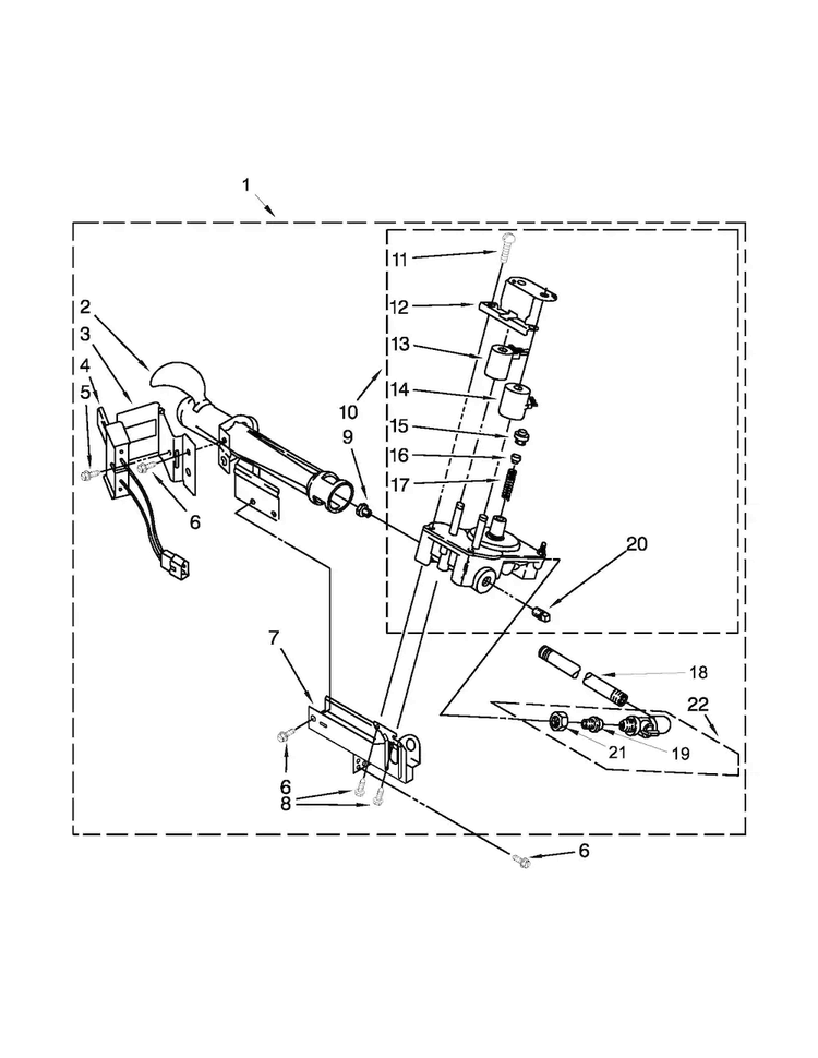 Burner Assembly Diagram and Parts List for 11077122310  Kenmore Dryer