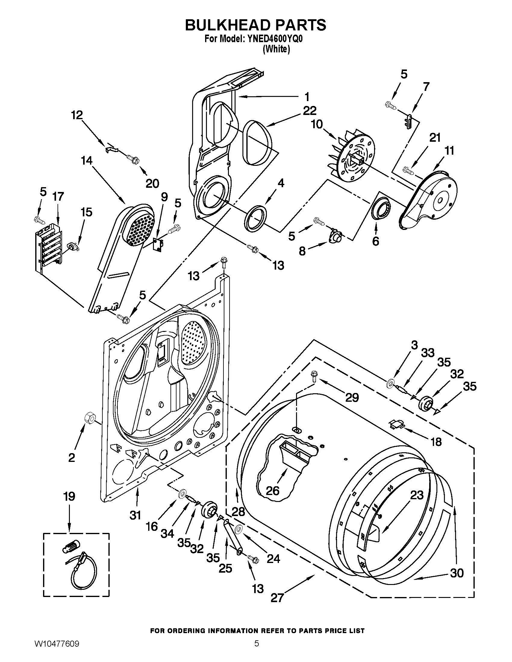 03 - BULKHEAD PARTS Diagram and Parts List for YNED4600YQ0  Whirlpool Dryer
