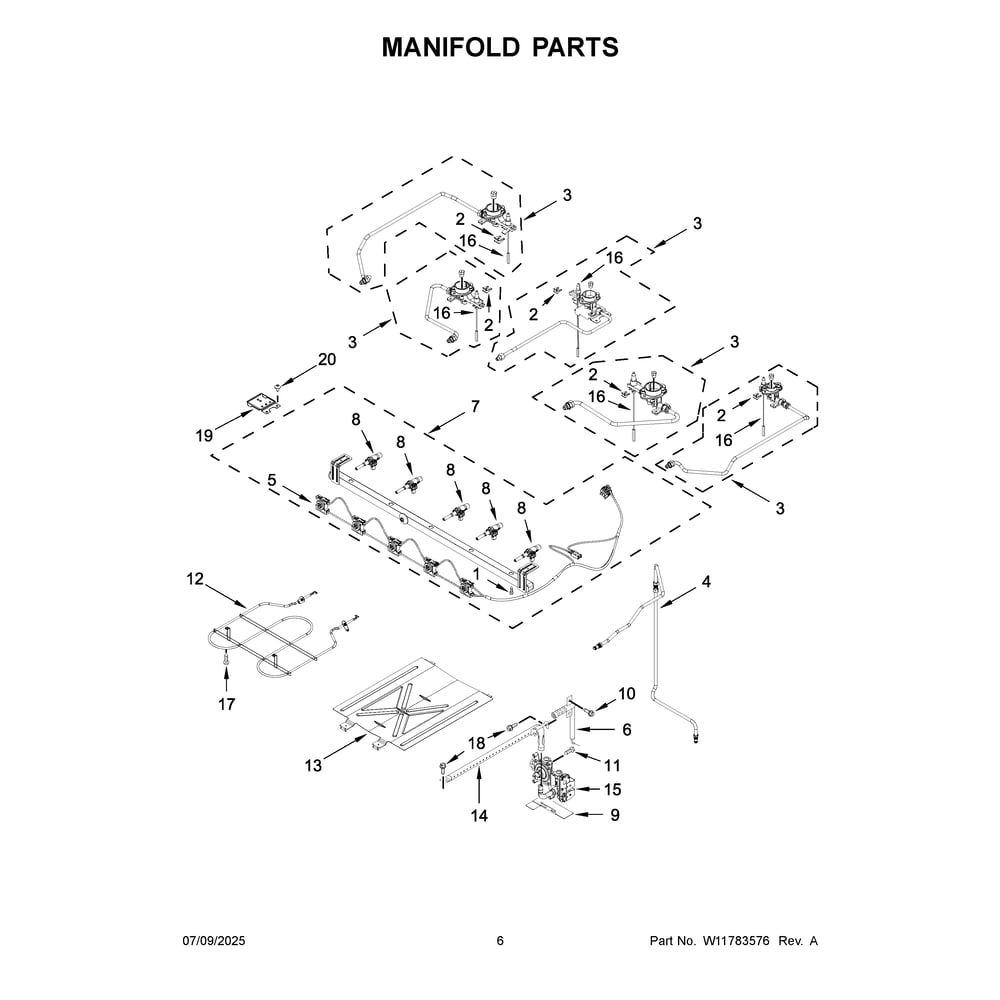 Manifold Parts Diagram and Parts List for WSGS5030SW0  Whirlpool Range