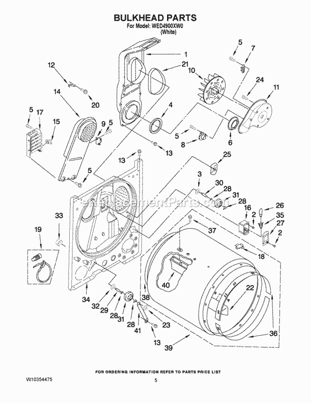 BULKHEAD PARTS Diagram and Parts List for WED4900XW0  Whirlpool Dryer