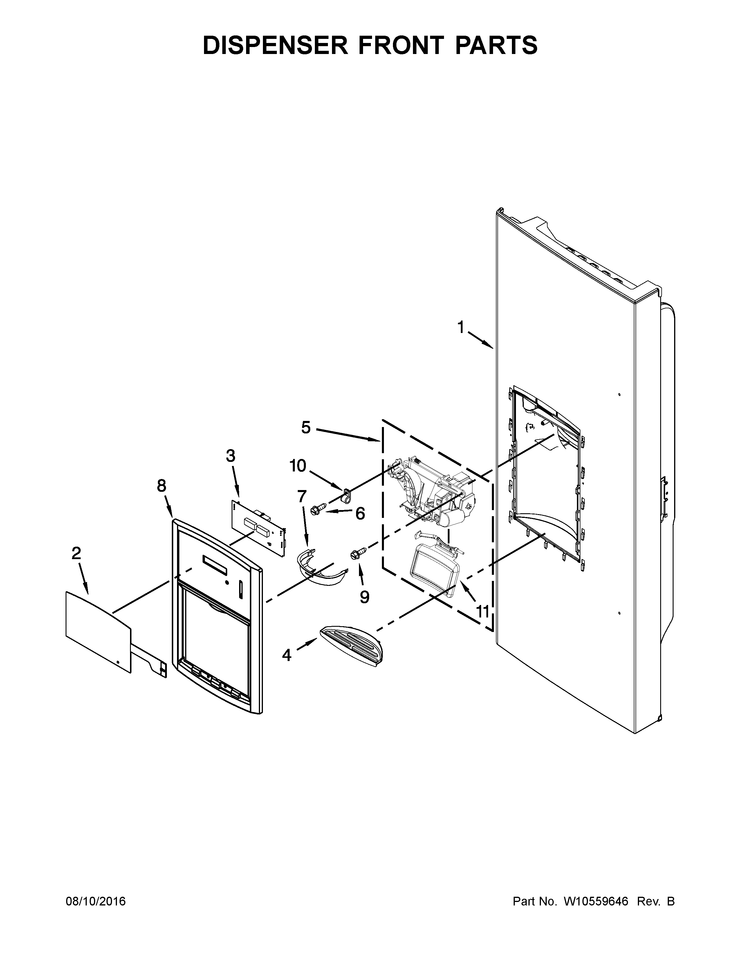 Dispenser Front Parts Diagram and Parts List for 59679242017  Kenmore Refrigerator