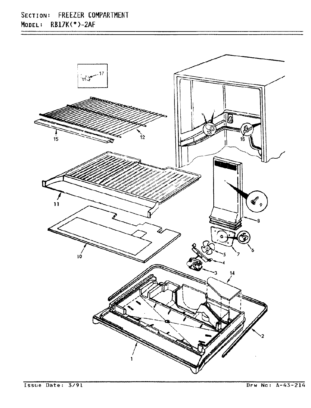 02 - Freezer Compartment Diagram and Parts List for RB17KN2AF  Whirlpool Refrigerator