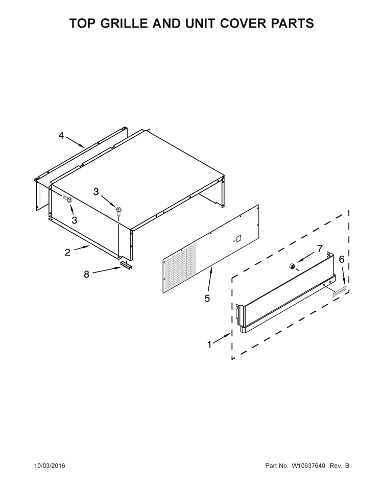Top Grille And Unit Cover Parts Diagram and Parts List for KSSC48QVS06  KitchenAid Refrigerator