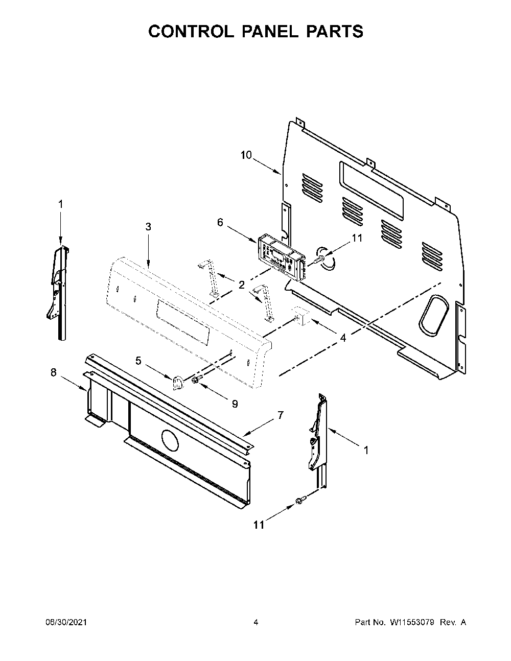 03 - Control Panel Parts Diagram and Parts List for YWFE515S0JW1  Whirlpool Wall Oven