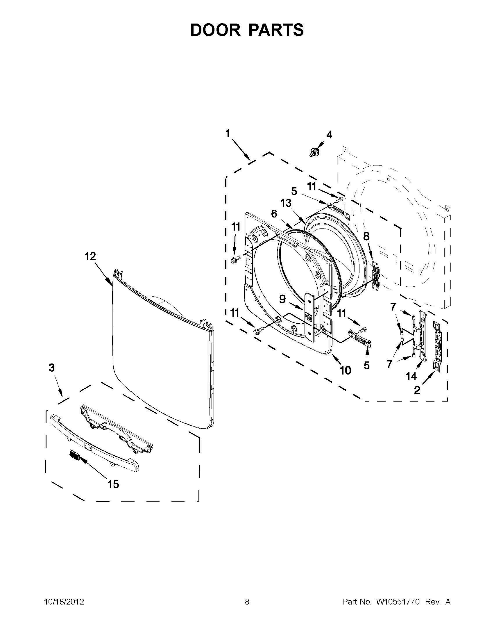 04 - DOOR PARTS Diagram and Parts List for YMED7000AW0  Whirlpool Dryer