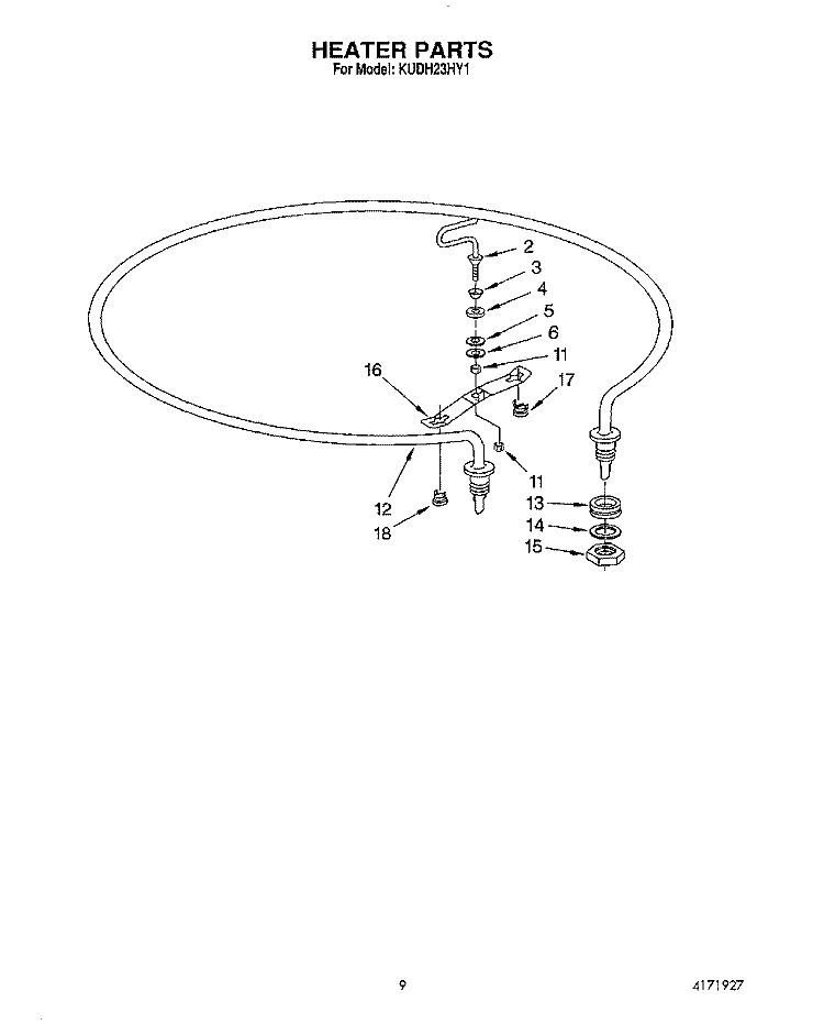 HEATER Diagram and Parts List for KUDH23HY1  KitchenAid Dishwasher