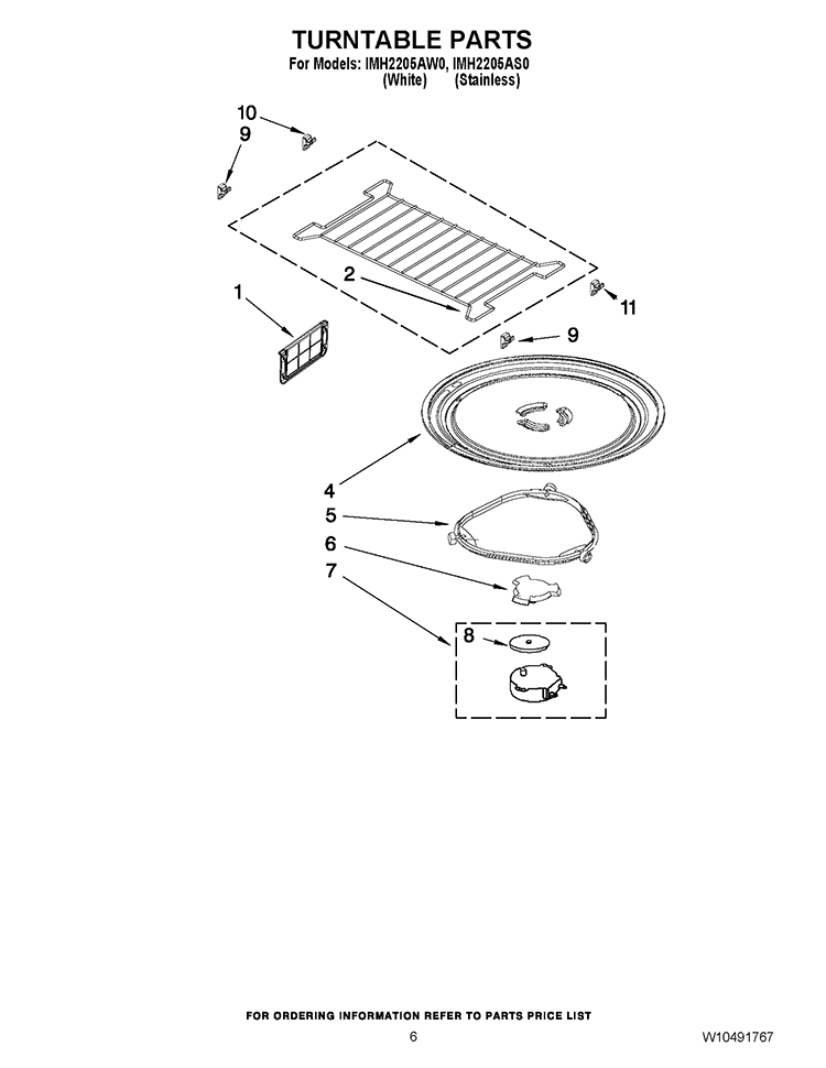 TURNTABLE PARTS Diagram and Parts List for IMH2205AS0  Whirlpool Microwave