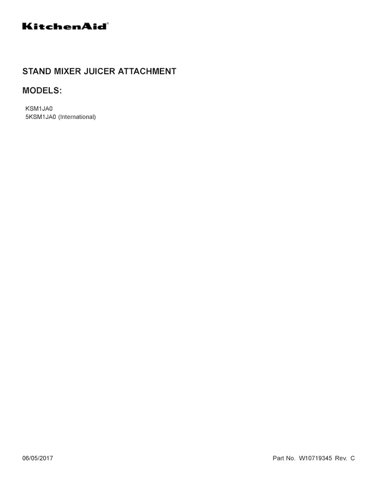 Cover Sheet Diagram and Parts List for 5KSM1JA0  KitchenAid Mixer