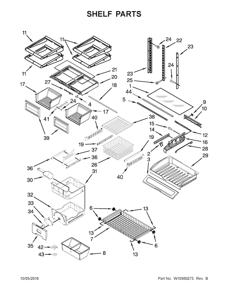 Shelf Parts Diagram and Parts List for KFCS22EVMS8  KitchenAid Refrigerator