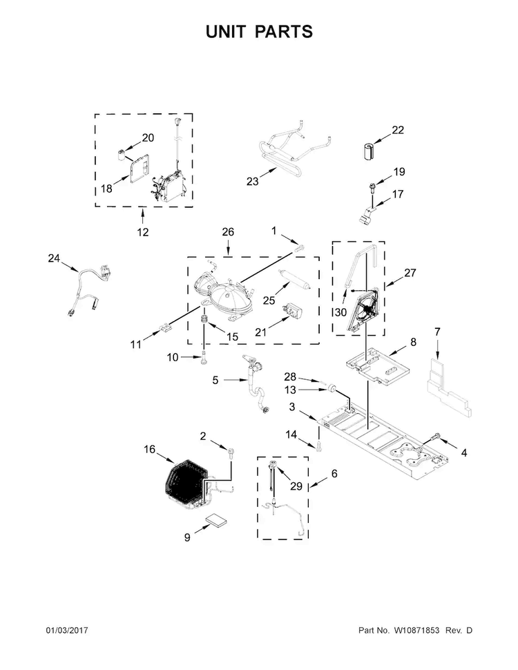 Unit Parts Diagram and Parts List for WRF993FIFM00  Whirlpool Refrigerator
