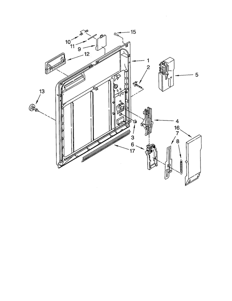 Inner Door Diagram and Parts List for DU850DWGB2  Whirlpool Dishwasher