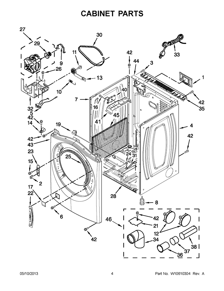 CABINET PARTS Diagram and Parts List for WGD70HEBW1  Whirlpool Dryer