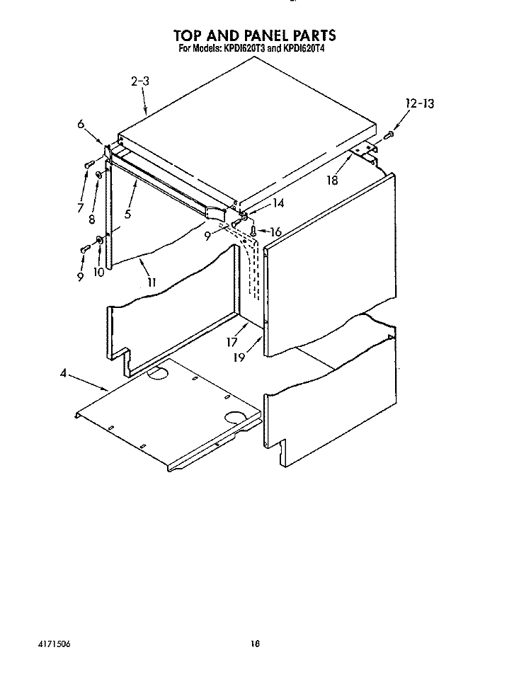 TOP AND PANEL Diagram and Parts List for KPDI620T3  KitchenAid Dishwasher