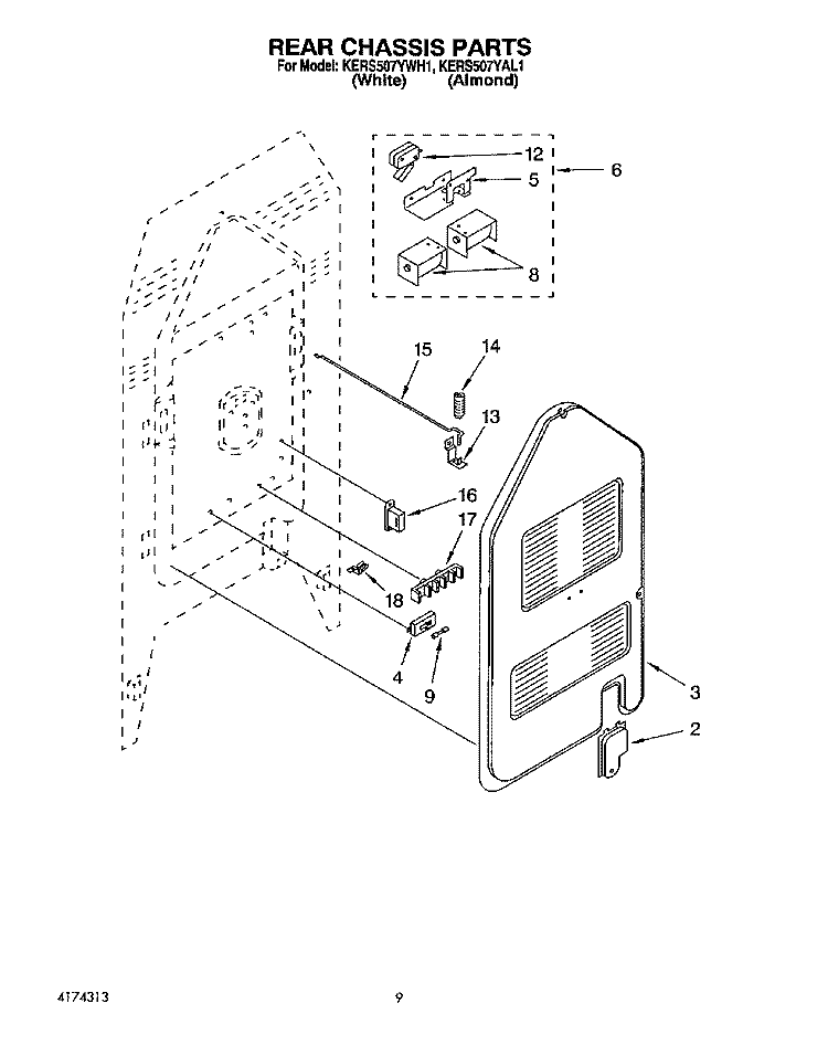 REAR CHASSIS, OPTIONAL Diagram and Parts List for KERS507YAL1  KitchenAid Range