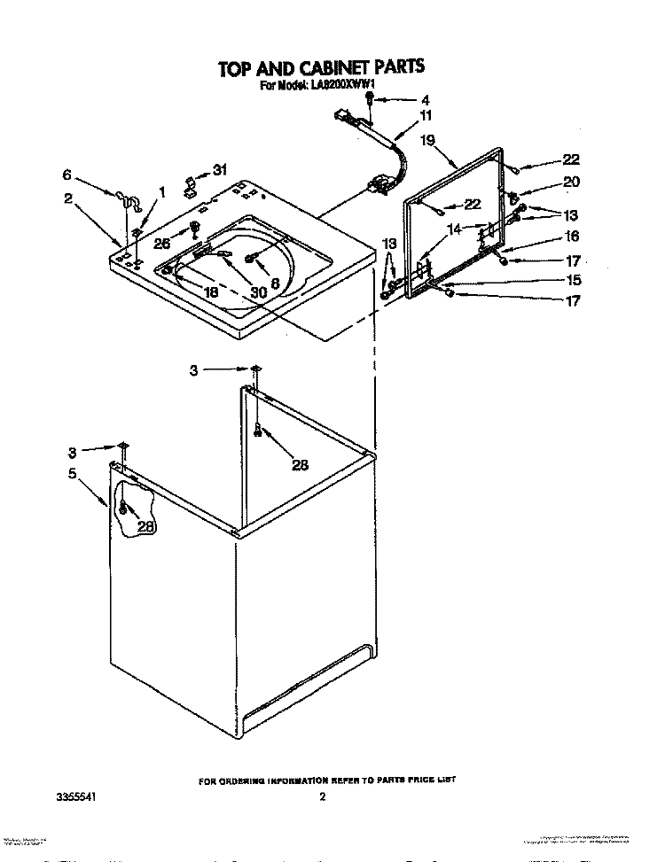 TOP AND CABINET, LIT/OPTIONAL Diagram and Parts List for LA8200XWW1  Whirlpool Washer