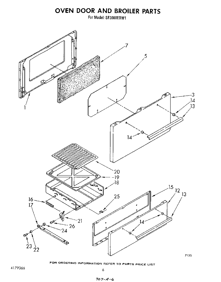 OVEN DOOR AND BROILER Diagram and Parts List for SF3000ERW1  Whirlpool Range