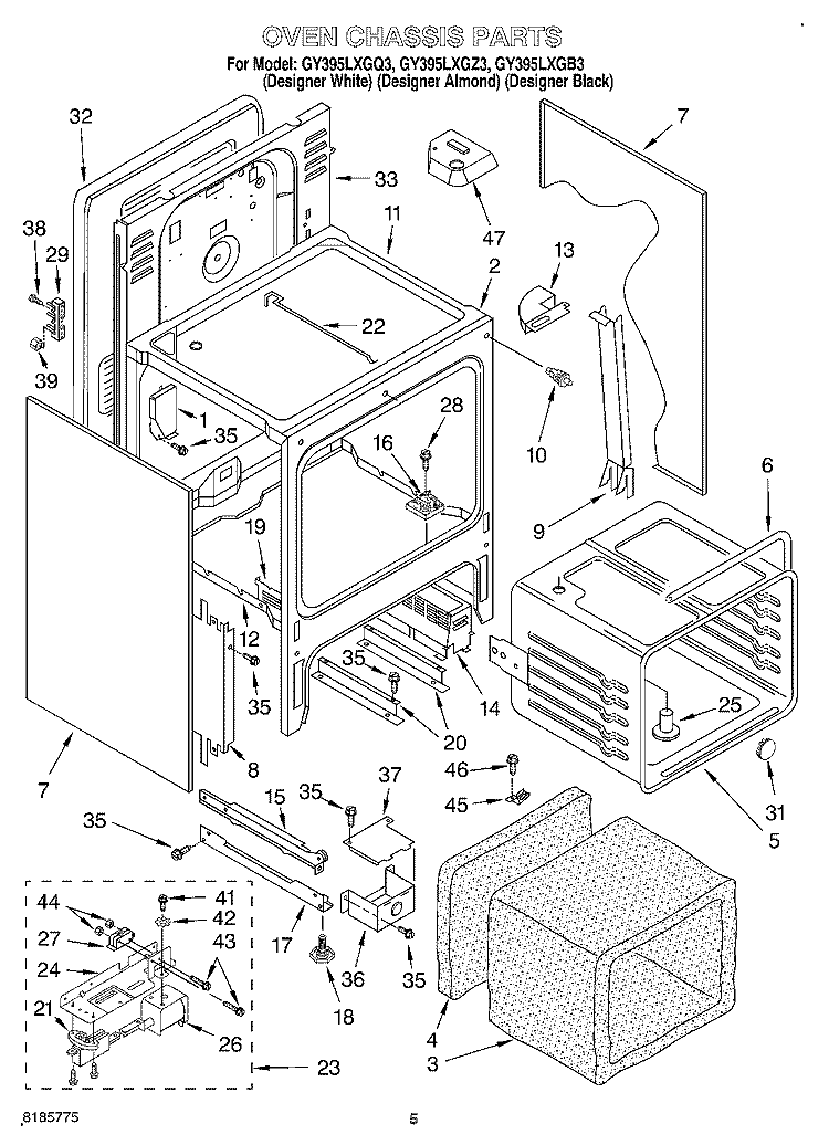 OVEN CHASSIS Diagram and Parts List for GY395LXGB3  Whirlpool Range
