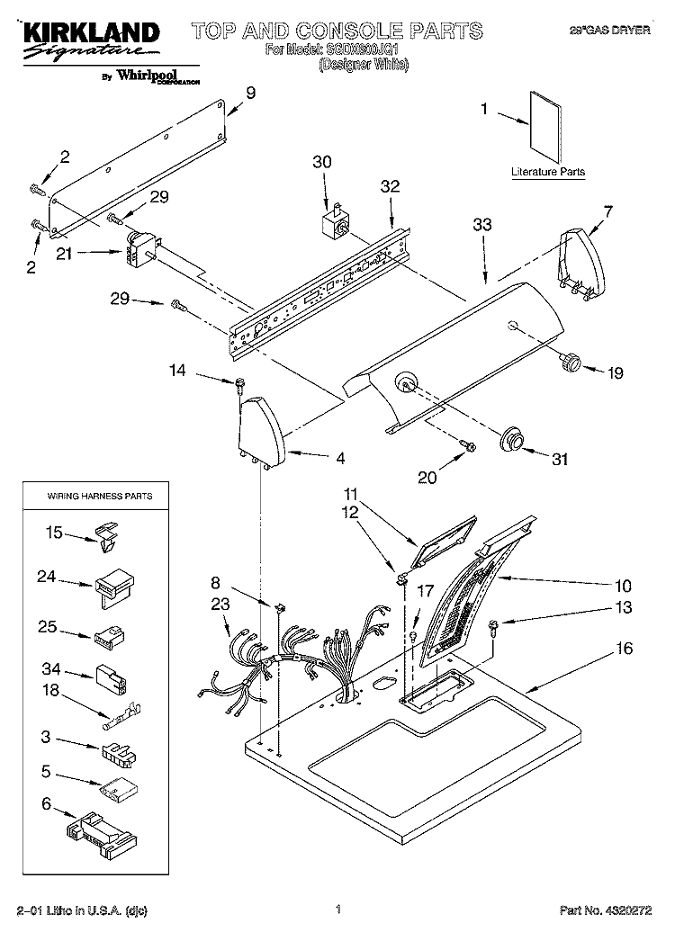 TOP AND CONSOLE, LITERATURE Diagram and Parts List for SGDX600JQ1  Whirlpool Dryer